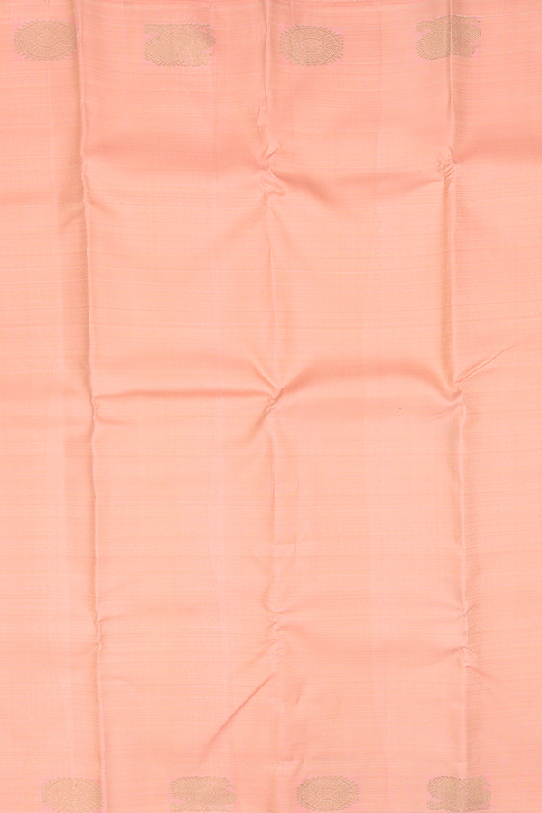 Kanchipuram Silk Saree In Light Orange With Jacquard Pattern