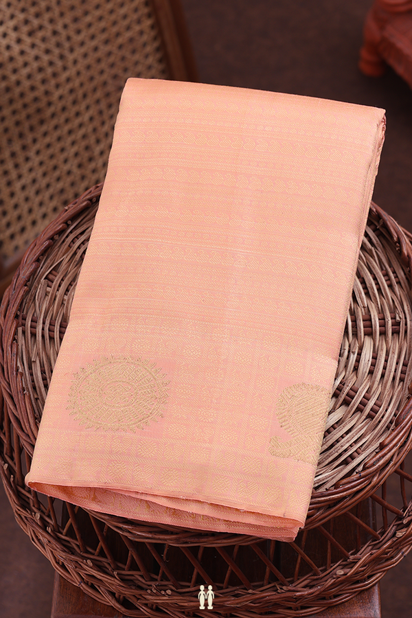 Kanchipuram Silk Saree In Light Orange With Jacquard Pattern