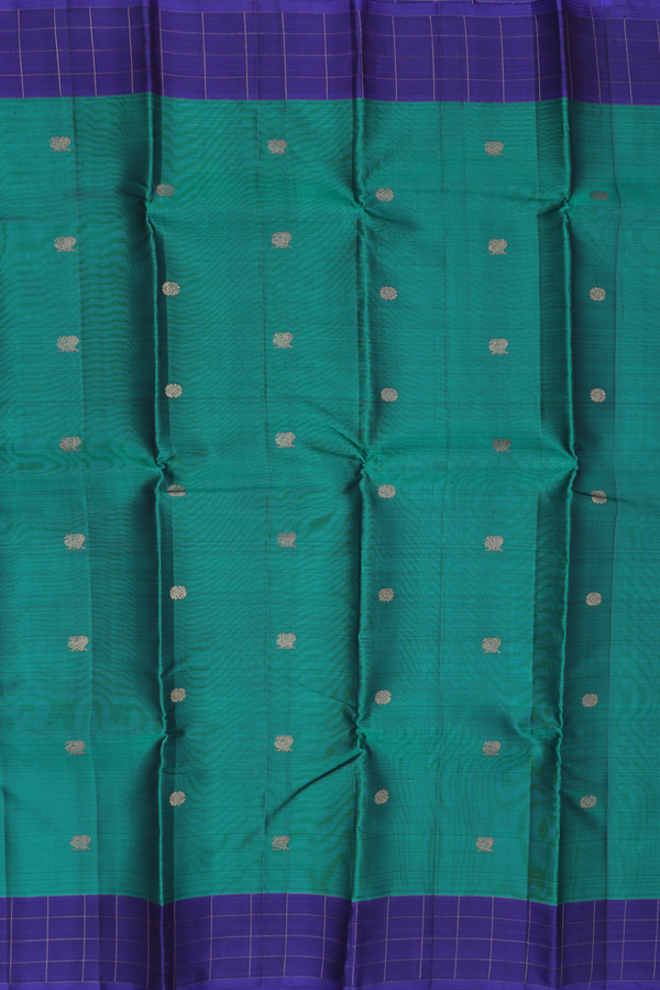 Kanchipuram Silk Saree In Green With Peacock Buttas