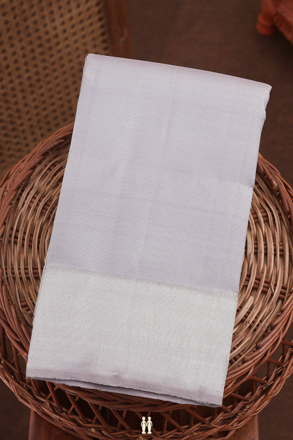 Kanchipuram Silk Saree In Light Grey With Zari Border