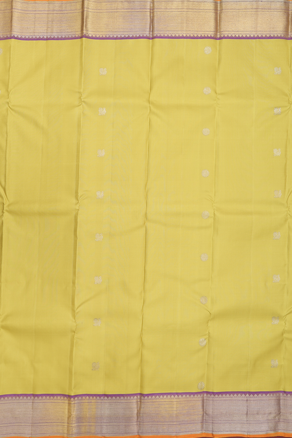 Kanchipuram Silk Saree In Sunflower Yellow With Chakram Buttas