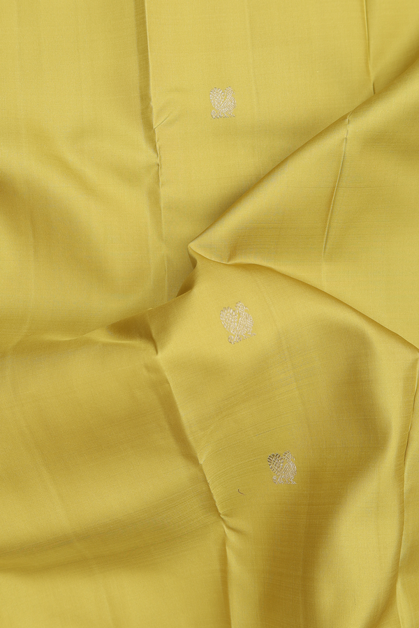 Kanchipuram Silk Saree In Sunflower Yellow With Chakram Buttas