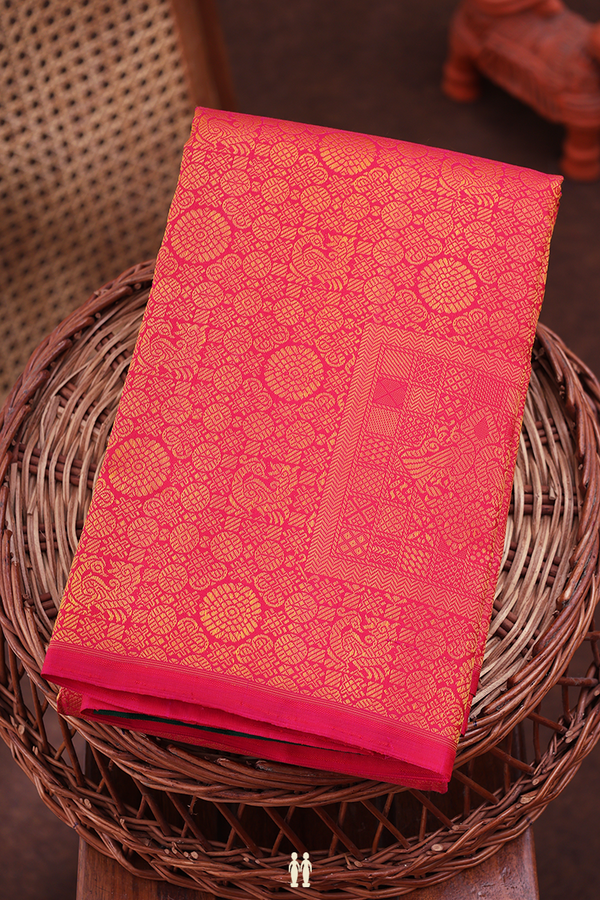 Kanchipuram Silk Saree In Pink With Jacquard Pattern