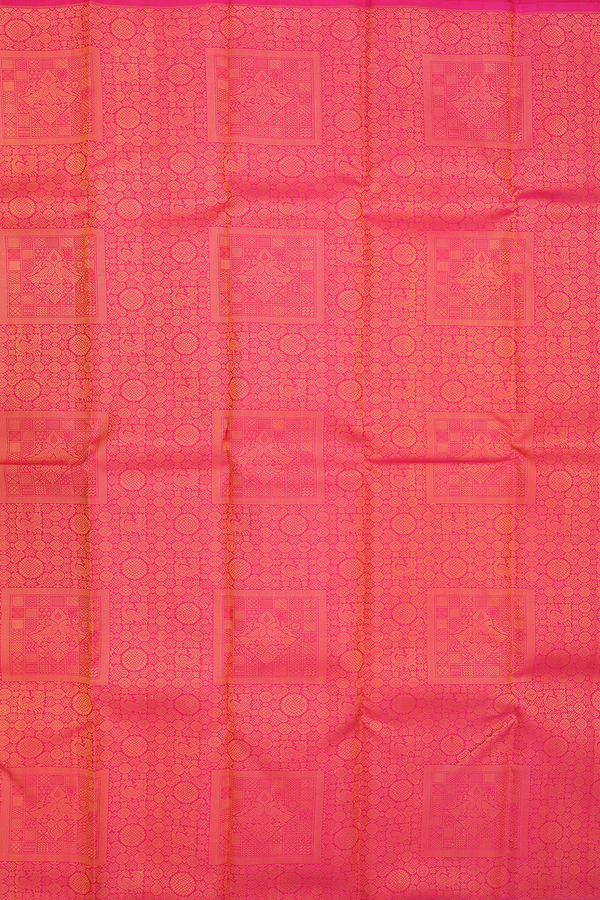 Kanchipuram Silk Saree In Pink With Jacquard Pattern