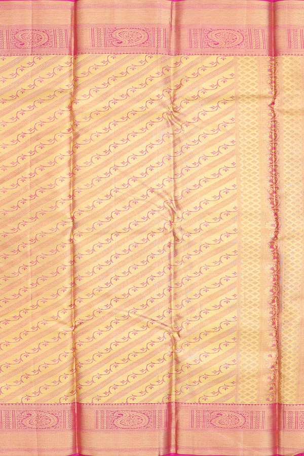 Kanchipuram Silk Saree In Tissue Pink With Floral Design