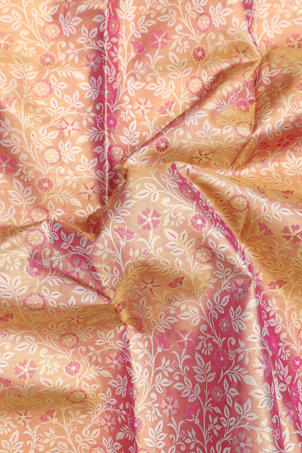 Kanchipuram Silk Saree In Tissue Pink With Floral Design