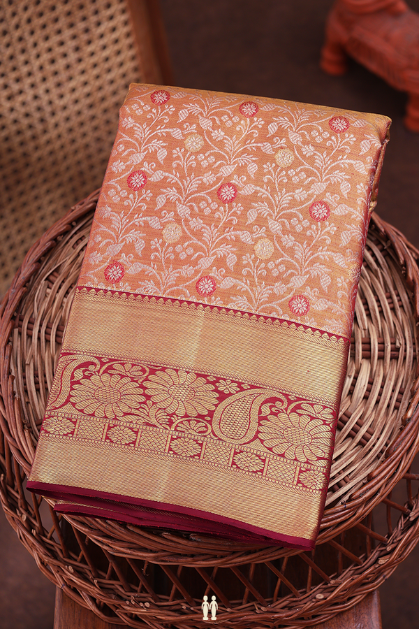 Kanchipuram Silk Saree In Gold Tissue With Floral Design