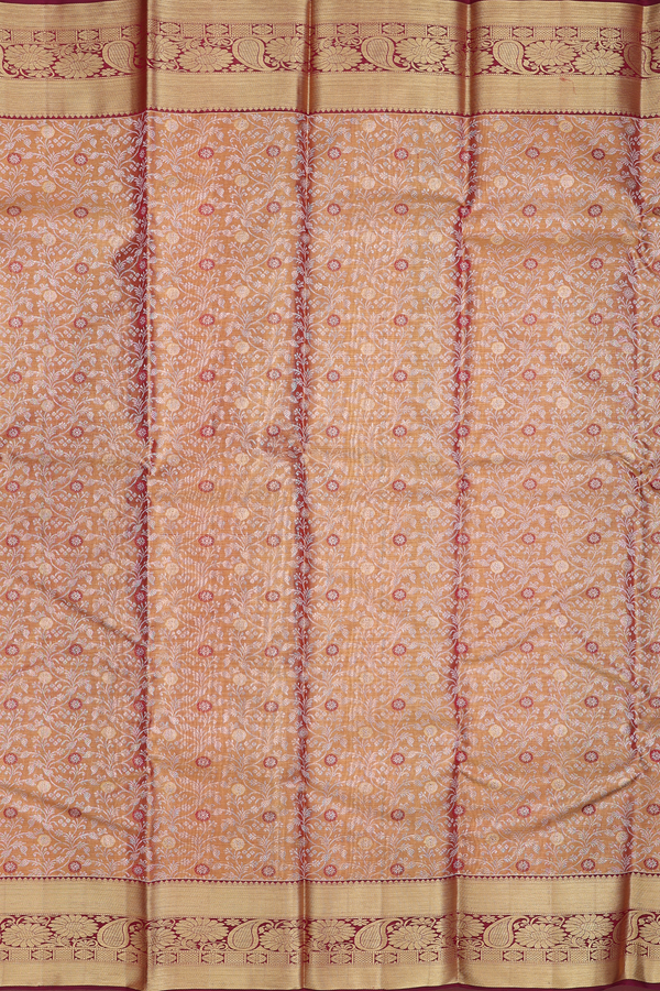 Kanchipuram Silk Saree In Gold Tissue With Floral Design
