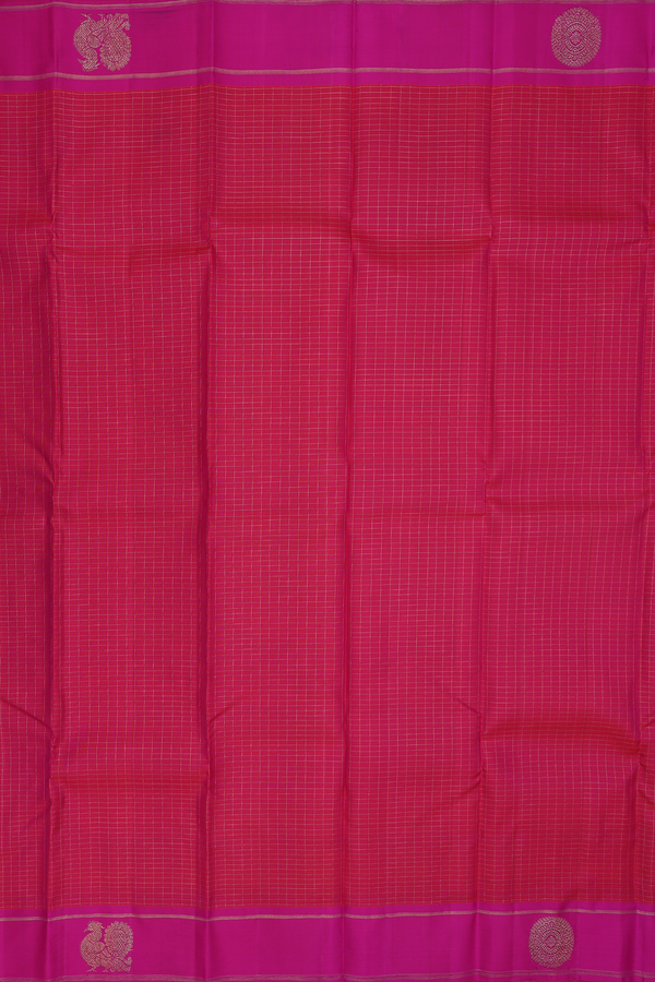 Kanchipuram Silk Saree In Rani Pink With Checks Design