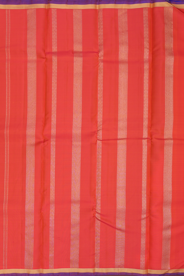 Kanchipuram Silk Saree In Coral Orange With Zari Buttas