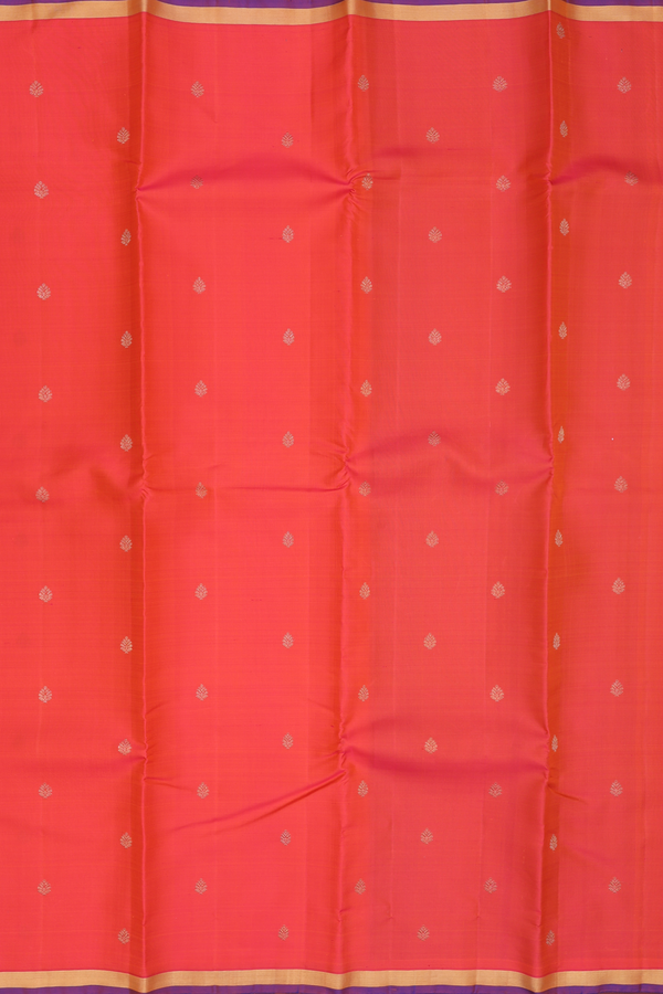 Kanchipuram Silk Saree In Coral Orange With Zari Buttas