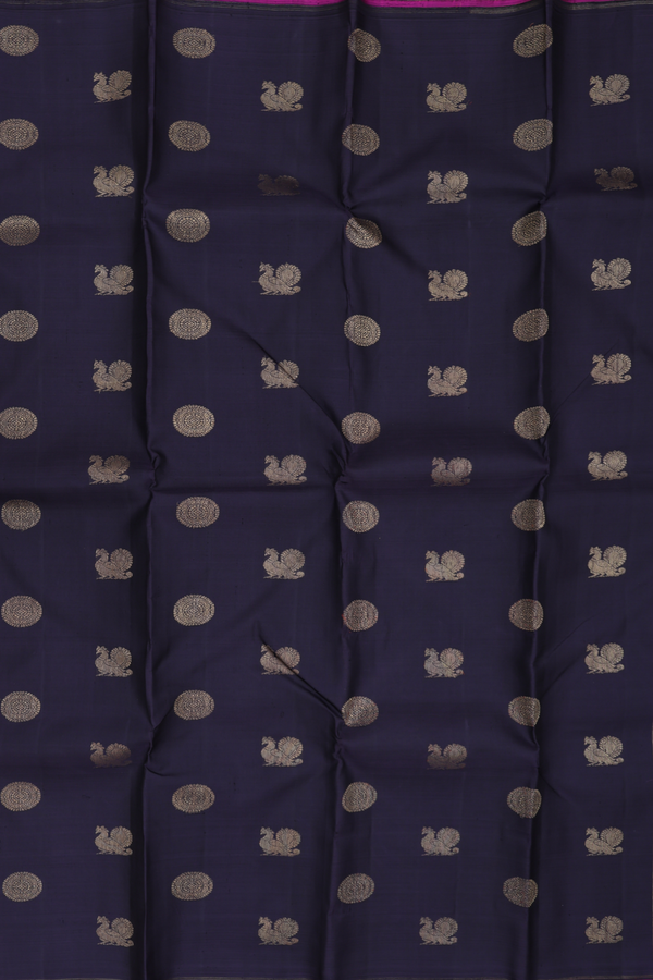 Kanchipuram Silk Saree In Black With Peacock Buttas