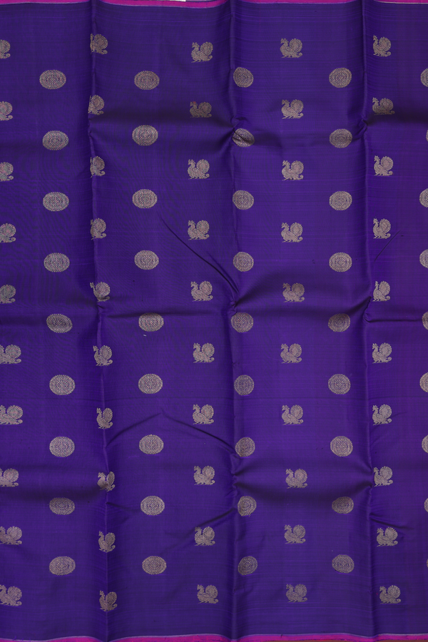 Kanchipuram Silk Saree In Purple With Peacock Chakram Buttas