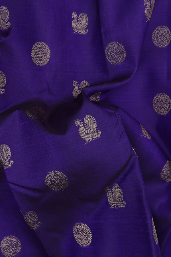 Kanchipuram Silk Saree In Purple With Peacock Chakram Buttas