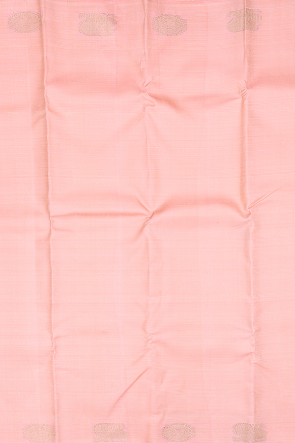 Kanchipuram Silk Saree In Light Orange With Jacquard Pattern