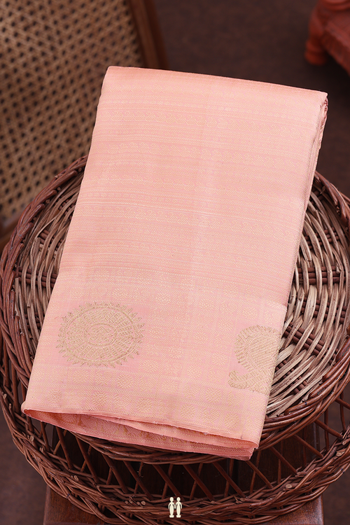 Kanchipuram Silk Saree In Light Orange With Jacquard Pattern