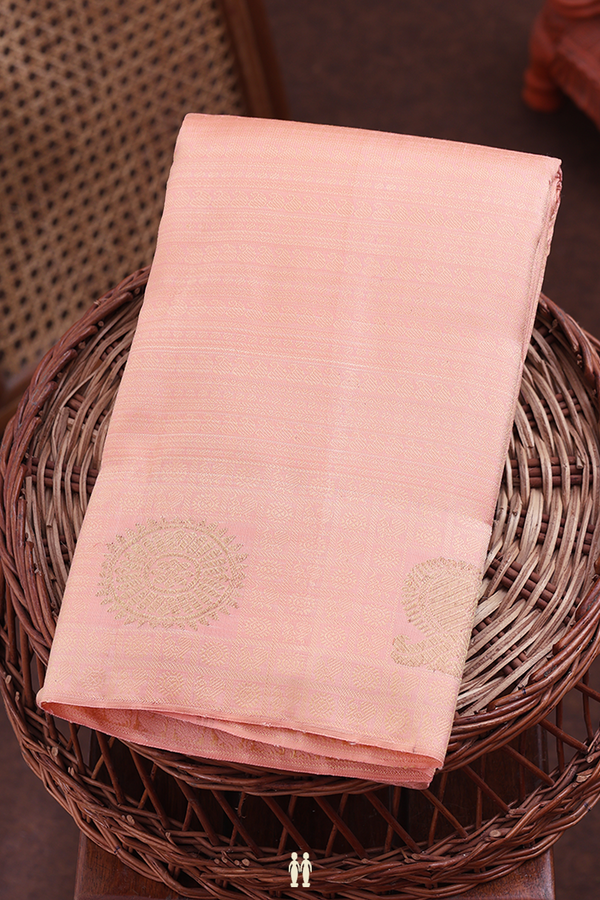 Kanchipuram Silk Saree In Light Orange With Jacquard Pattern