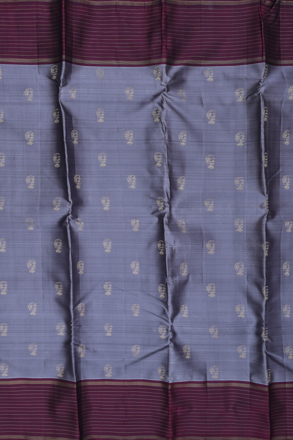 Kanchipuram Silk Saree In Grey With Zari Buttas
