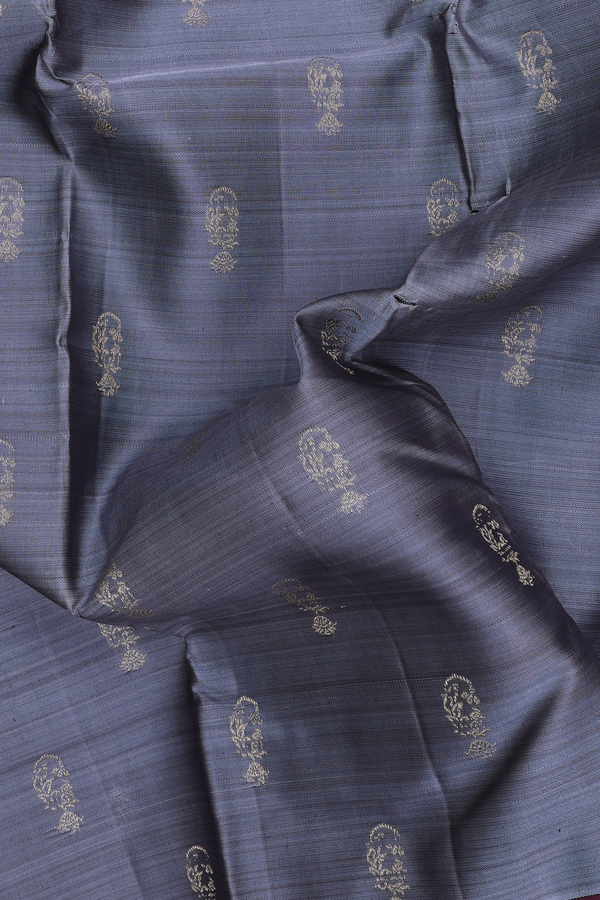 Kanchipuram Silk Saree In Grey With Zari Buttas