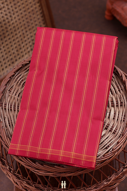 Kanchipuram Silk Saree In Crimson Red With Stripes Design