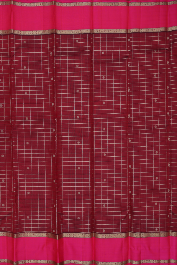 Kanchipuram Silk Saree In Maroon With Checks Design