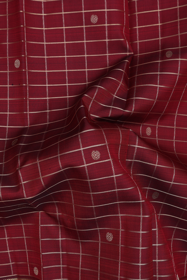 Kanchipuram Silk Saree In Maroon With Checks Design