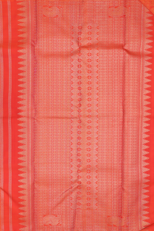 Kanchipuram Silk Saree In Orange With Jacquard Pattern