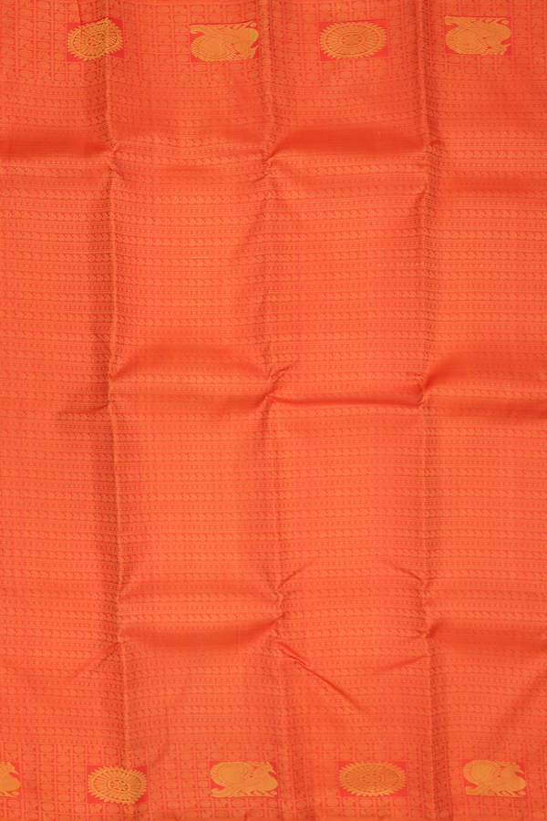 Kanchipuram Silk Saree In Orange With Jacquard Pattern