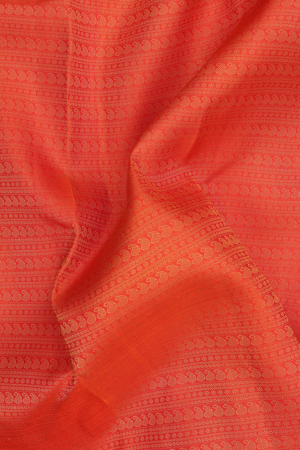 Kanchipuram Silk Saree In Orange With Jacquard Pattern
