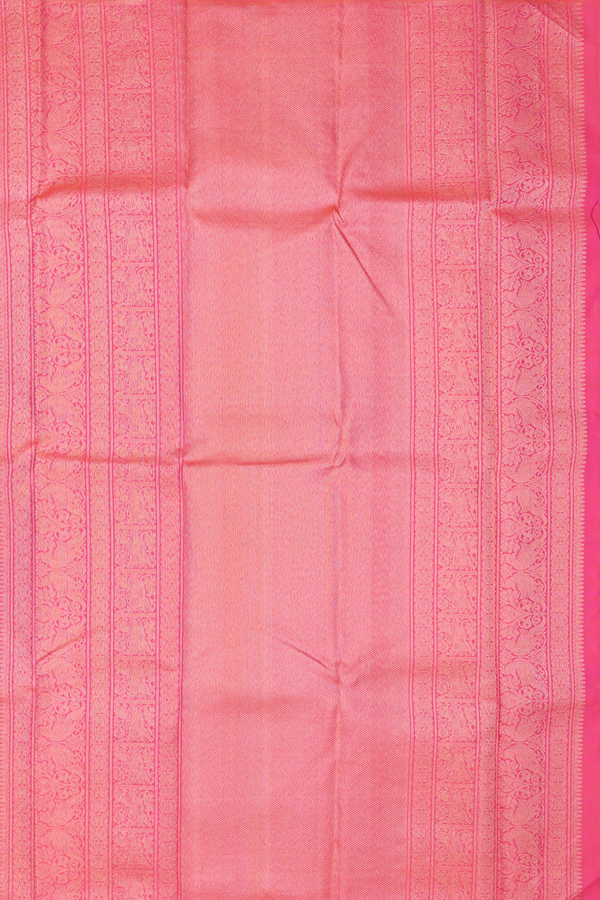 Kanchipuram Silk Saree In Coral Pink With Stripes Design