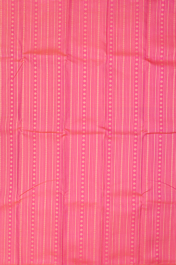 Kanchipuram Silk Saree In Coral Pink With Stripes Design