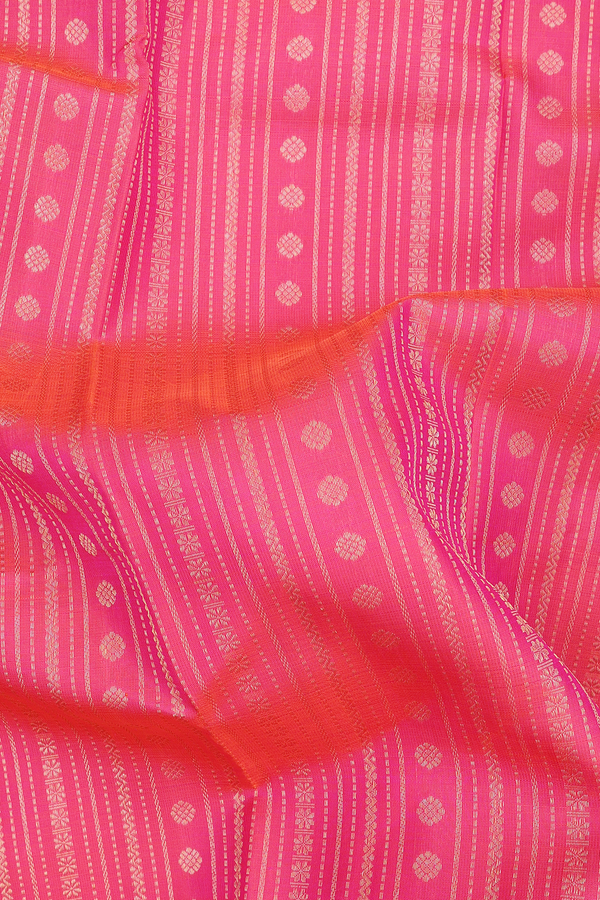 Kanchipuram Silk Saree In Coral Pink With Stripes Design