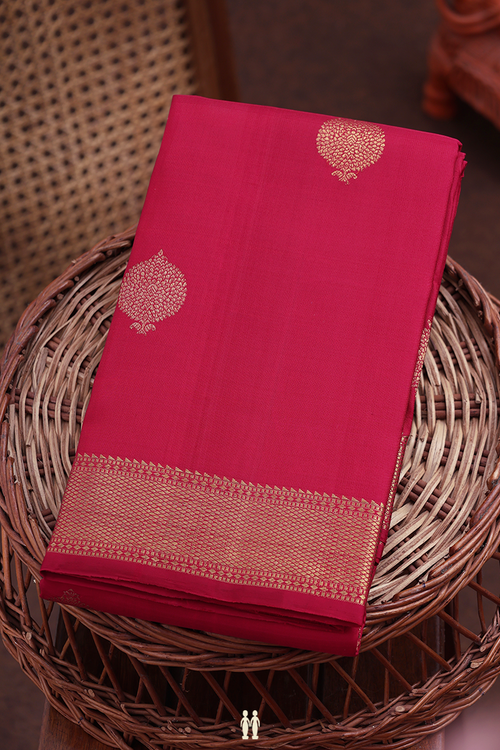 Kanchipuram Silk Saree In Crimson Red With Zari Buttas