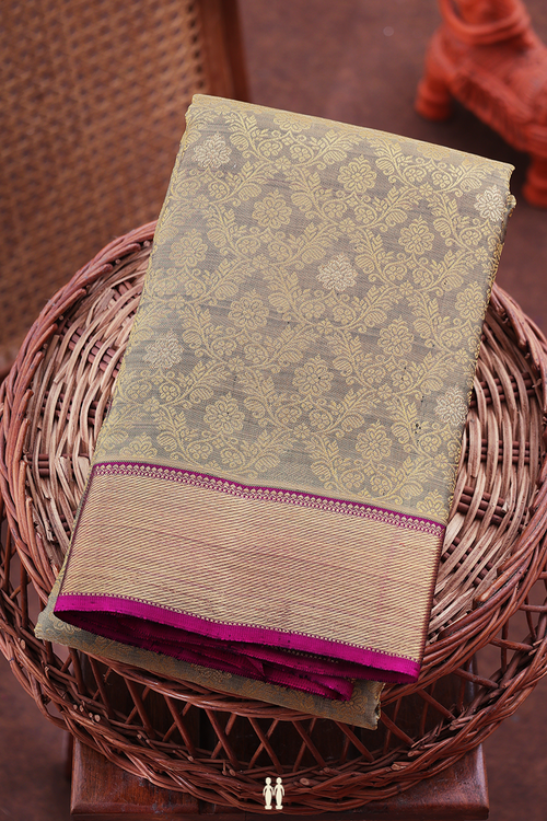 Kanchipuram Silk Saree In Greenish Grey With Jacquard Design