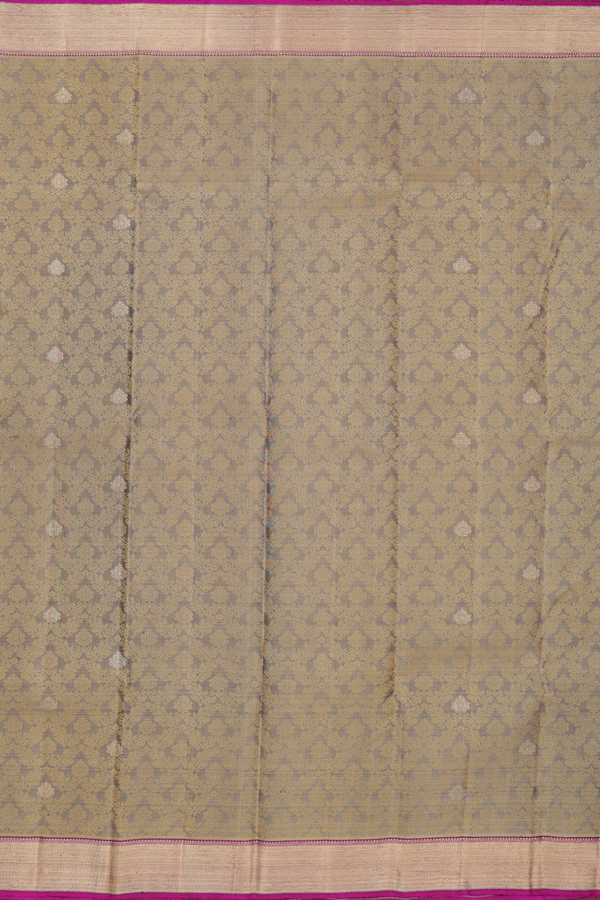 Kanchipuram Silk Saree In Greenish Grey With Jacquard Design