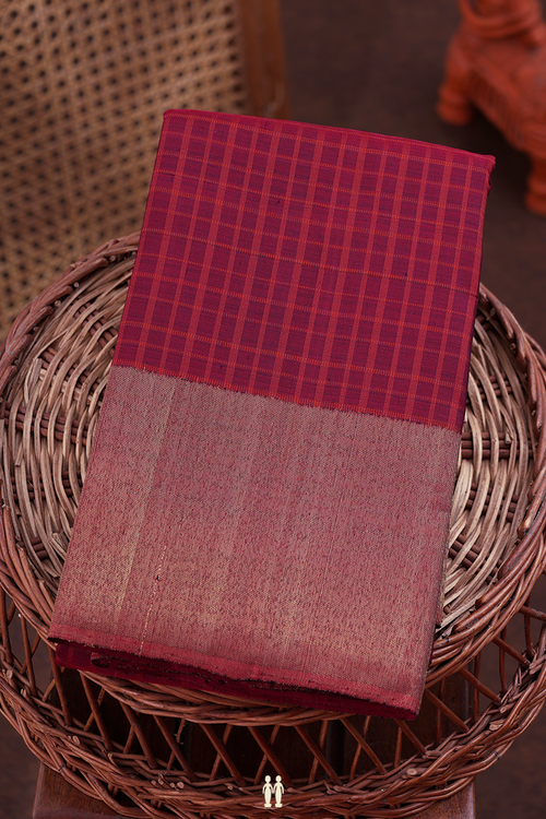 Kanchipuram Silk Saree In Maroon With Checks Design