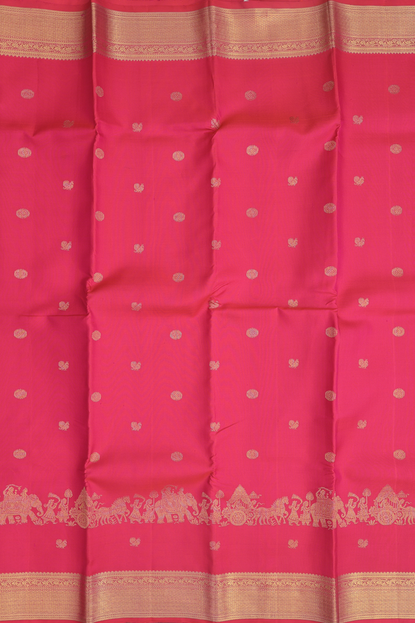 Kanchipuram Silk Saree In Bright Pink With Peacock Buttas