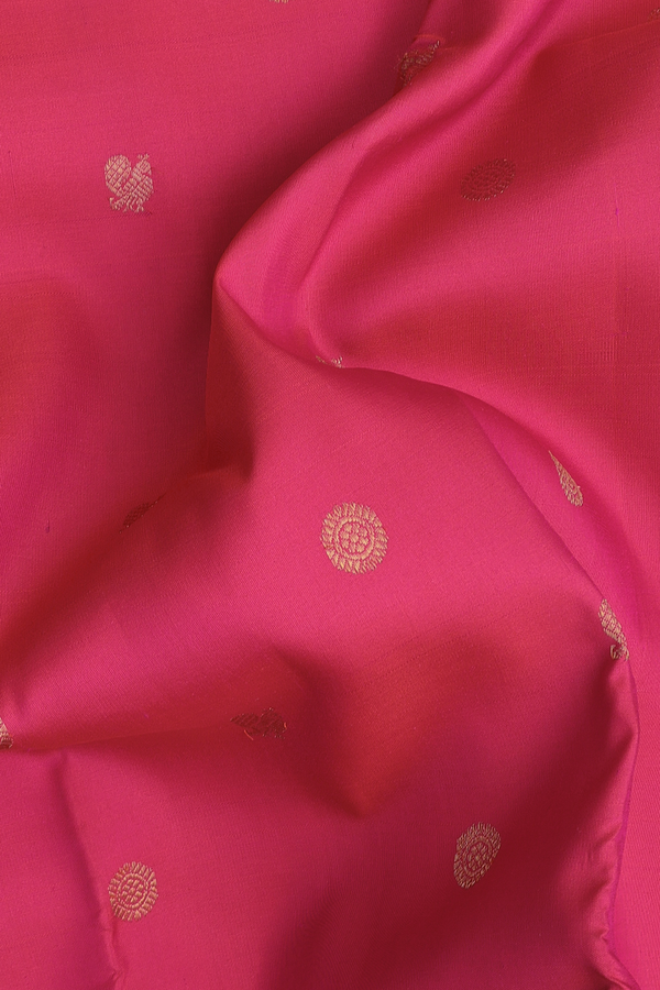 Kanchipuram Silk Saree In Bright Pink With Peacock Buttas