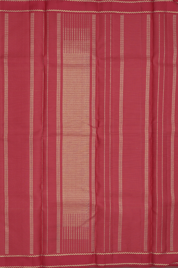 Kanchipuram Silk Saree In Red Along Stripes With Buttas