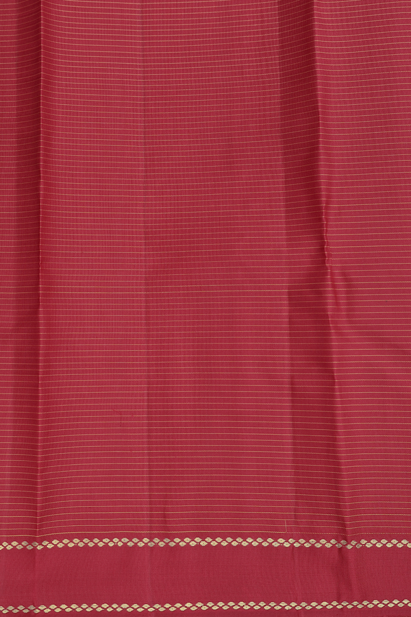 Kanchipuram Silk Saree In Red Along Stripes With Buttas