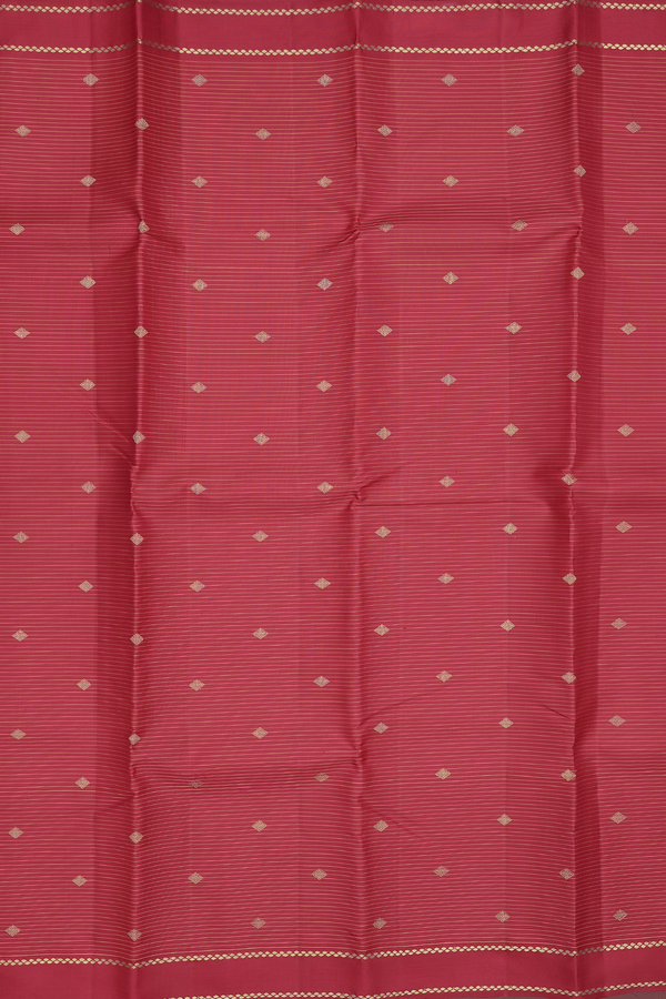 Kanchipuram Silk Saree In Red Along Stripes With Buttas