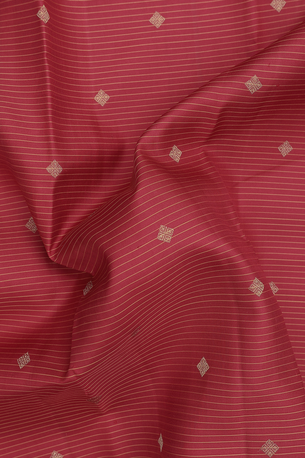 Kanchipuram Silk Saree In Red Along Stripes With Buttas