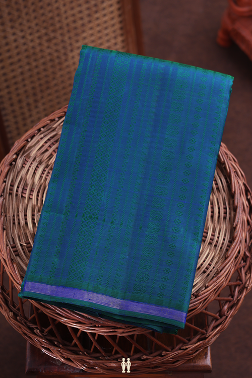 Kanchipuram Silk Saree In Blue With Stripes Design
