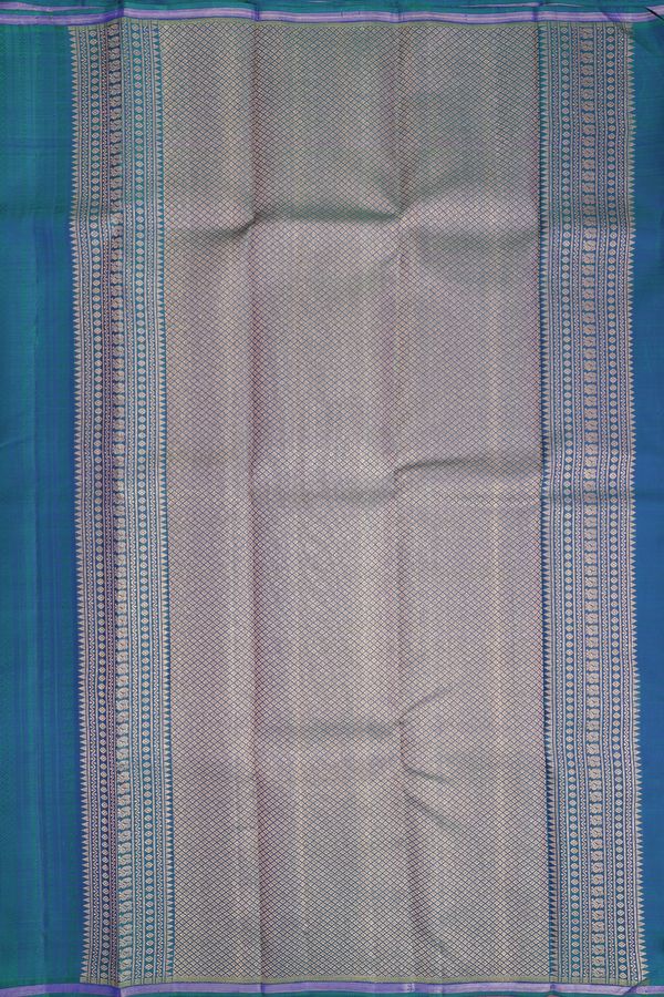 Kanchipuram Silk Saree In Blue With Stripes Design