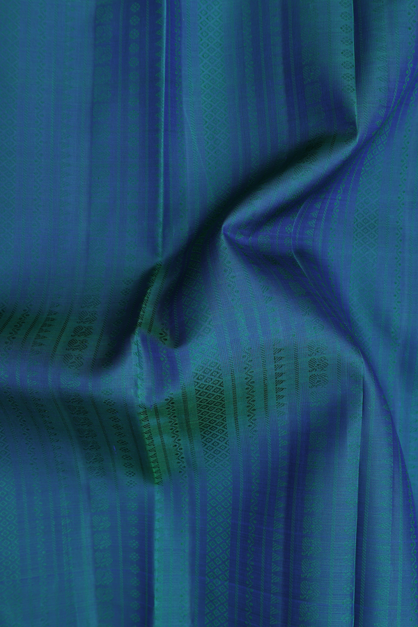 Kanchipuram Silk Saree In Blue With Stripes Design