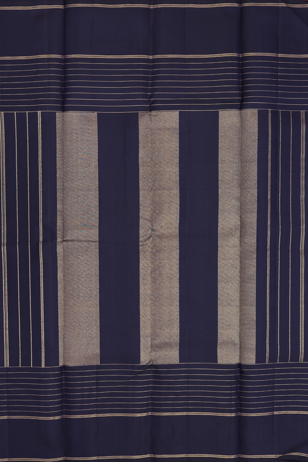 Kanchipuram Silk Saree In Navy Blue With Rudraksh Buttas