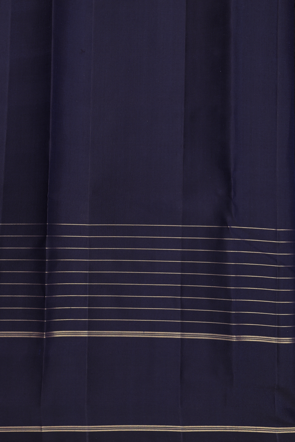 Kanchipuram Silk Saree In Navy Blue With Rudraksh Buttas