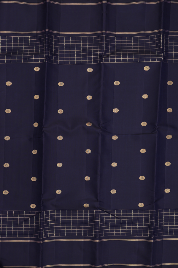 Kanchipuram Silk Saree In Navy Blue With Rudraksh Buttas