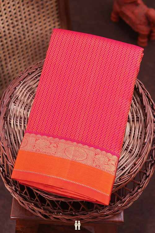 Kanchipuram Silk Saree In Rani Pink With Chevron Design