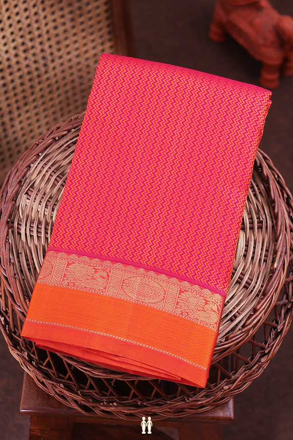 Kanchipuram Silk Saree In Rani Pink With Chevron Design